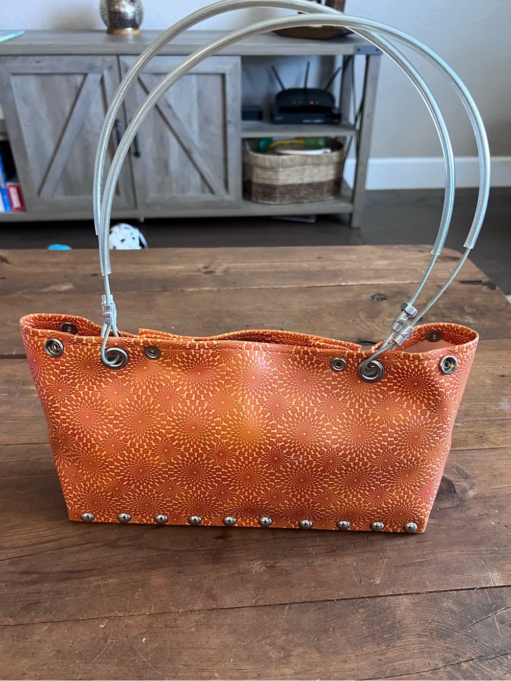 Hardware By Renee Orange Patterned Bag with Silver Handles
